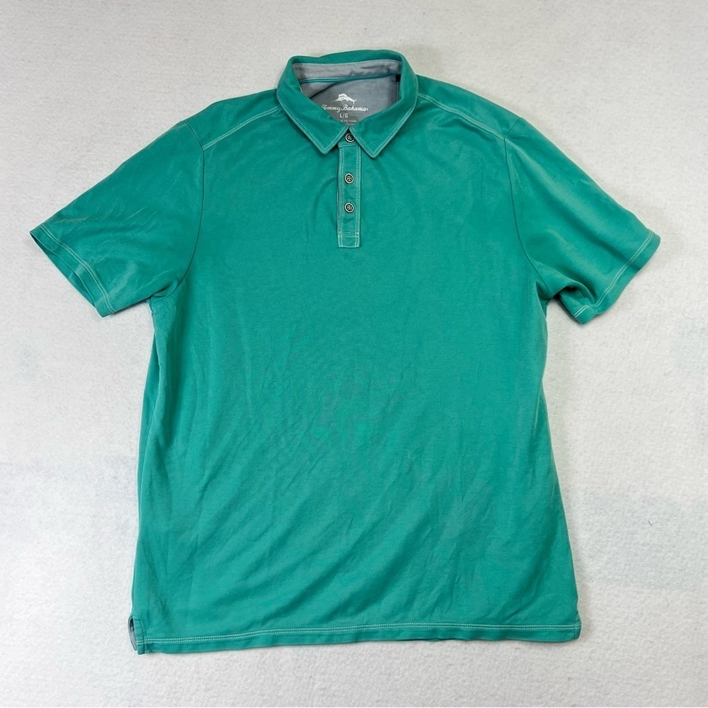 Tommy Bahama Shirt Mens Large Teal Shoreline Surf Polo Short Sleeve Performance